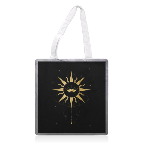 evil eye golden sun - printed canvas tote bag by Anastasios Konstantinidis