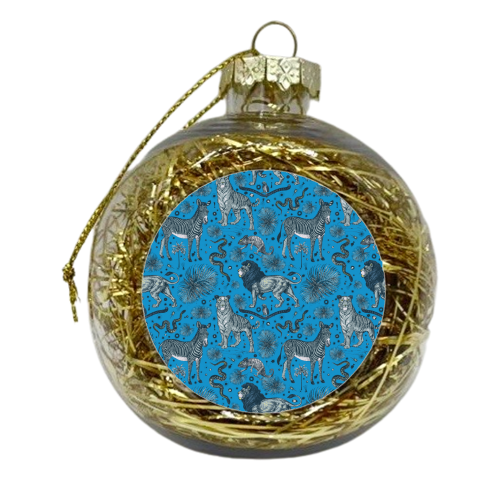 Exotic Jungle Animal Print, Blue & Grey - xmas bauble by Wallace Elizabeth