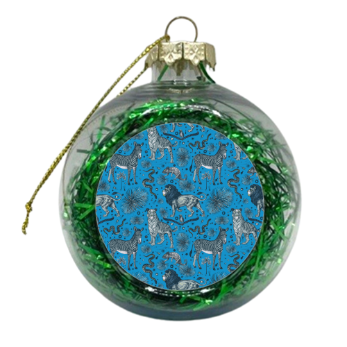 Exotic Jungle Animal Print, Blue & Grey - xmas bauble by Wallace Elizabeth