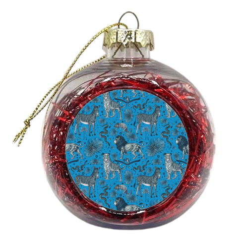 Exotic Jungle Animal Print, Blue & Grey - xmas bauble by Wallace Elizabeth
