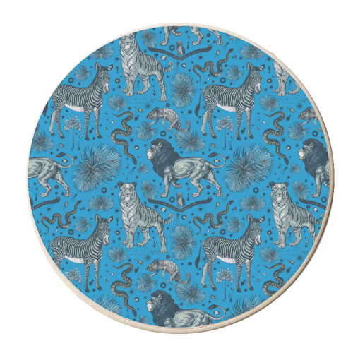 Exotic Jungle Animal Print, Blue & Grey - personalised beer coaster by Wallace Elizabeth