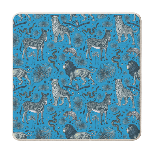 Exotic Jungle Animal Print, Blue & Grey - personalised beer coaster by Wallace Elizabeth