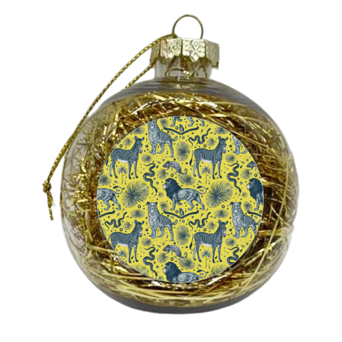 Exotic Jungle Animal Print in Yellow - xmas bauble by Wallace Elizabeth