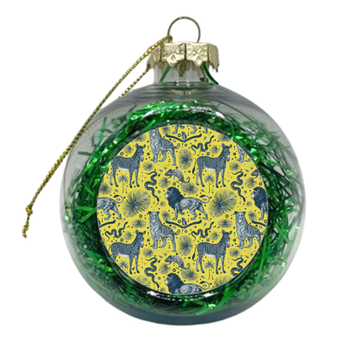 Exotic Jungle Animal Print in Yellow - xmas bauble by Wallace Elizabeth