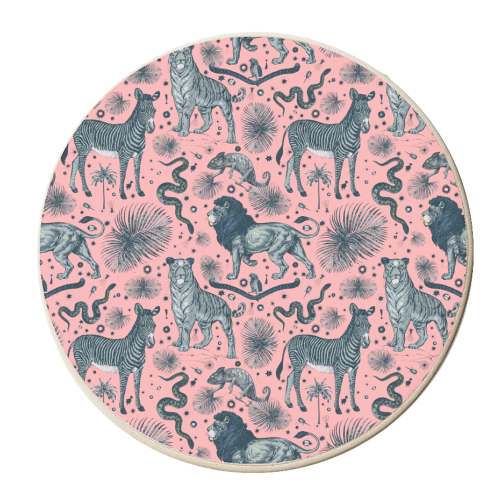 Exotic Jungle Animal Print - Light Pink - personalised beer coaster by Wallace Elizabeth