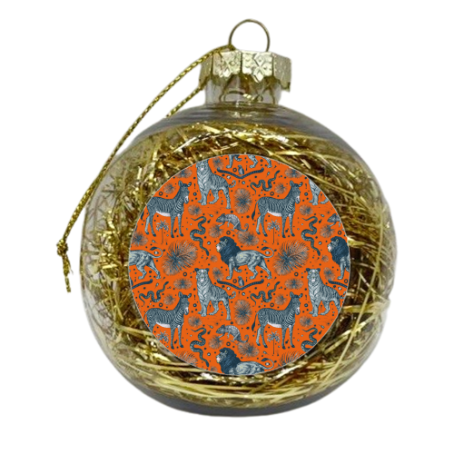 Exotic Jungle Animal Print - Lions, Zebras & Tigers in Orange - xmas bauble by Wallace Elizabeth
