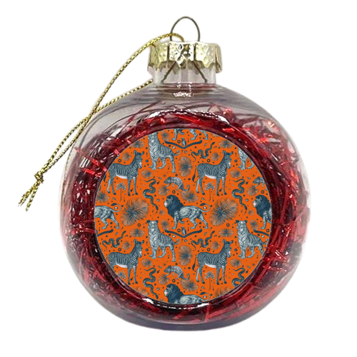 Exotic Jungle Animal Print - Lions, Zebras & Tigers in Orange - xmas bauble by Wallace Elizabeth