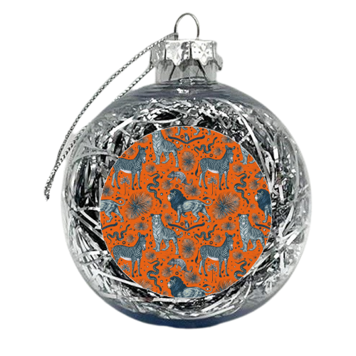 Exotic Jungle Animal Print - Lions, Zebras & Tigers in Orange - xmas bauble by Wallace Elizabeth