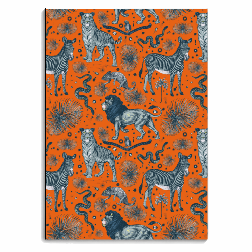 Exotic Jungle Animal Print - Lions, Zebras & Tigers in Orange - personalised A4, A5, A6 notebook by Wallace Elizabeth