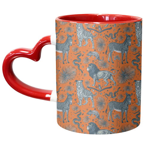 Exotic Jungle Animal Print - Lions, Zebras & Tigers in Orange - unique mug by Wallace Elizabeth