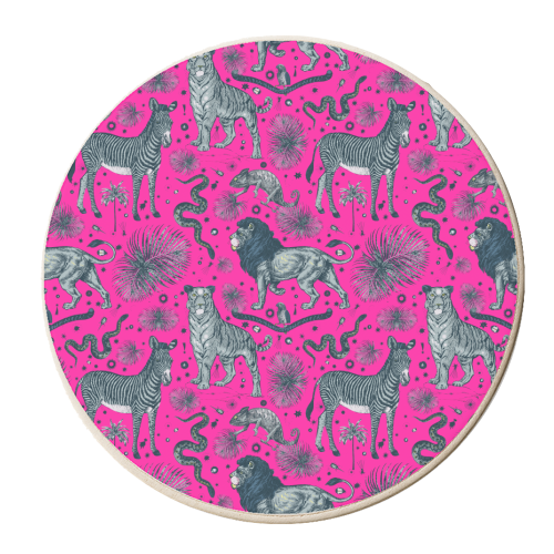 Exotic Jungle Animal Print - Magenta - personalised beer coaster by Wallace Elizabeth