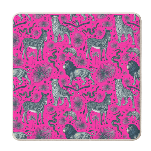 Exotic Jungle Animal Print - Magenta - personalised beer coaster by Wallace Elizabeth