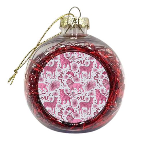 Exotic Jungle Animal Print - Pink & Blue - xmas bauble by Wallace Elizabeth