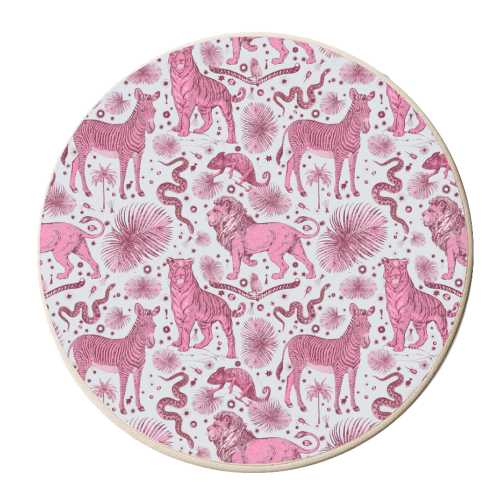 Exotic Jungle Animal Print - Pink & Blue - personalised beer coaster by Wallace Elizabeth