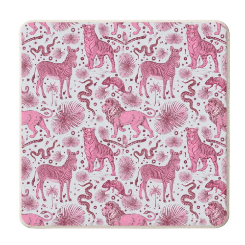 Exotic Jungle Animal Print - Pink & Blue - personalised beer coaster by Wallace Elizabeth