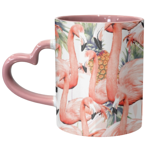Exotic landscape pattern of flamingos and pineapple - unique mug by MMarta BC