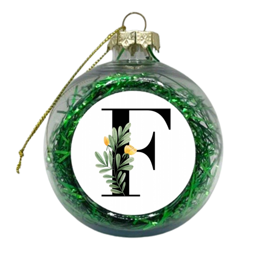 F Floral Letter Initial - xmas bauble by Toni Scott