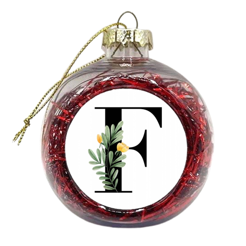 F Floral Letter Initial - xmas bauble by Toni Scott
