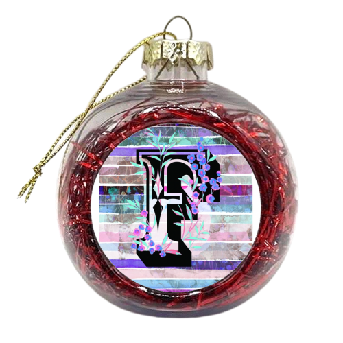 F Initial Greetings Card - xmas bauble by whattatiedid