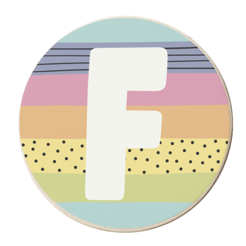 F - personalised letter in rainbow colours - personalised beer coaster by Giddy Kipper