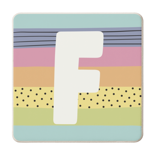 F - personalised letter in rainbow colours - personalised beer coaster by Giddy Kipper