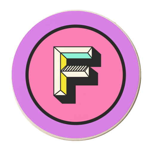 F - Pink and Purple Bright Colour Block Alphabet Letter Initial - personalised beer coaster by AbiGoLucky