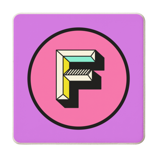 F - Pink and Purple Bright Colour Block Alphabet Letter Initial - personalised beer coaster by AbiGoLucky