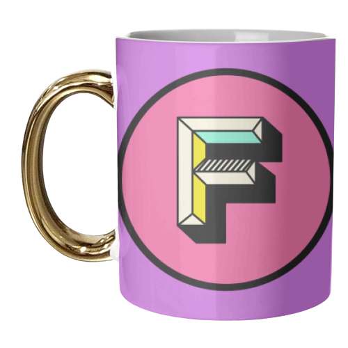 F - Pink and Purple Bright Colour Block Alphabet Letter Initial - unique mug by AbiGoLucky