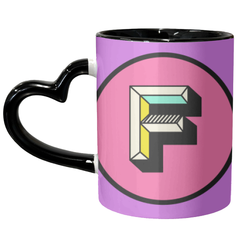 F - Pink and Purple Bright Colour Block Alphabet Letter Initial - unique mug by AbiGoLucky