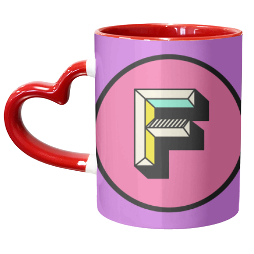 F - Pink and Purple Bright Colour Block Alphabet Letter Initial - unique mug by AbiGoLucky