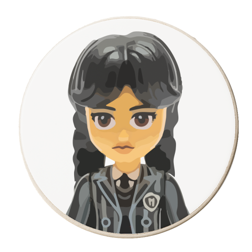 Face of Wednesday Addams - personalised beer coaster by David Bond