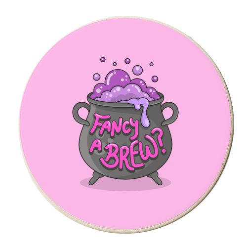 Fancy A Brew? - Witch Cauldron - personalised beer coaster by Amy Farmer