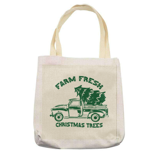 Farm Fresh Christmas Trees Vintage - printed canvas tote bag by EZbie