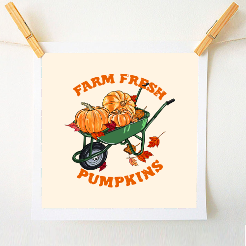 Farm Fresh Pumpkins Vintage Fall Illustration - A1 - A4 art print by EZbie