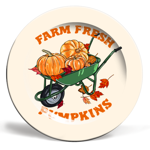 Farm Fresh Pumpkins Vintage Fall Illustration - ceramic dinner plate by EZbie