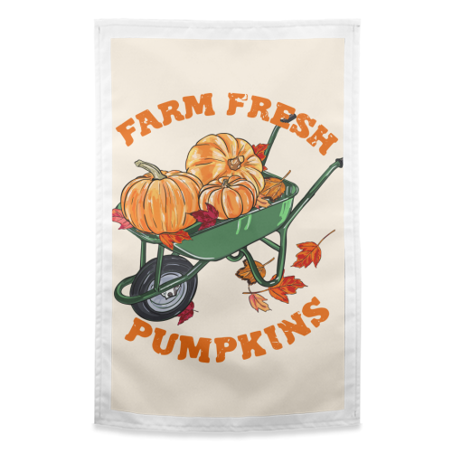 Farm Fresh Pumpkins Vintage Fall Illustration - funny tea towel by EZbie