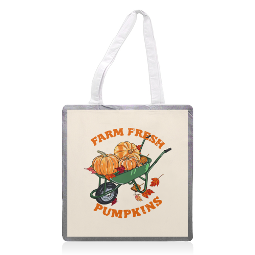 Farm Fresh Pumpkins Vintage Fall Illustration - printed canvas tote bag by EZbie