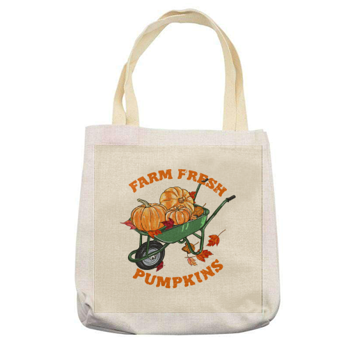 Farm Fresh Pumpkins Vintage Fall Illustration - printed canvas tote bag by EZbie