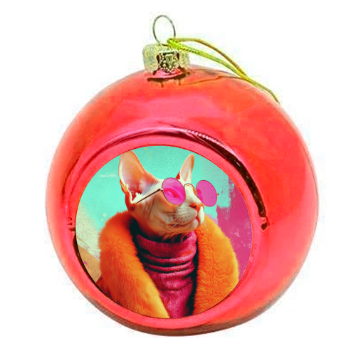 Fashion Sphynx - colourful christmas bauble by DejaReve