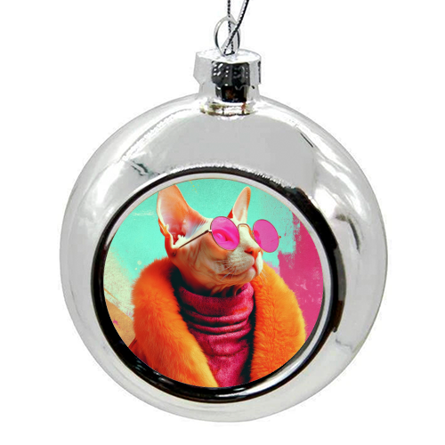 Fashion Sphynx - colourful christmas bauble by DejaReve