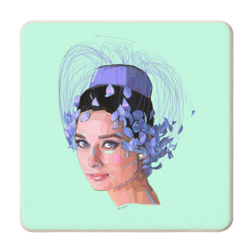 Feathery Audrey - personalised beer coaster by Beverley Rae