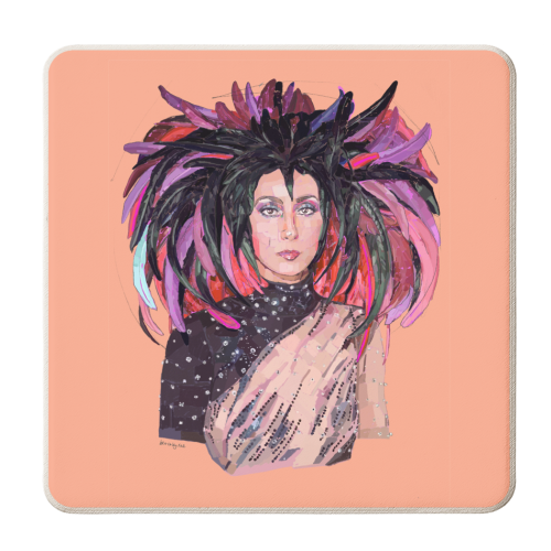 Feathery Cher - personalised beer coaster by Beverley Rae