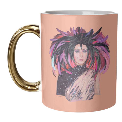 Feathery Cher - unique mug by Beverley Rae