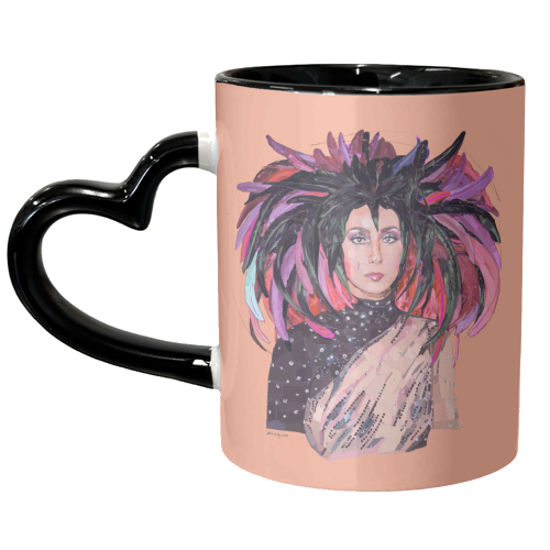 Feathery Cher - unique mug by Beverley Rae