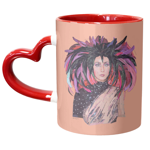 Feathery Cher - unique mug by Beverley Rae
