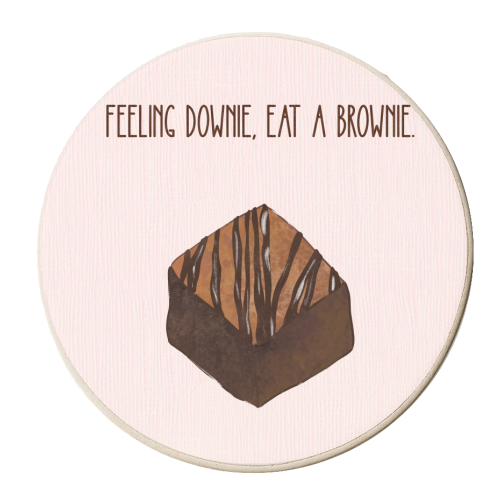 Feeling Downie, Eat a Brownie - personalised beer coaster by Lisa Wardle