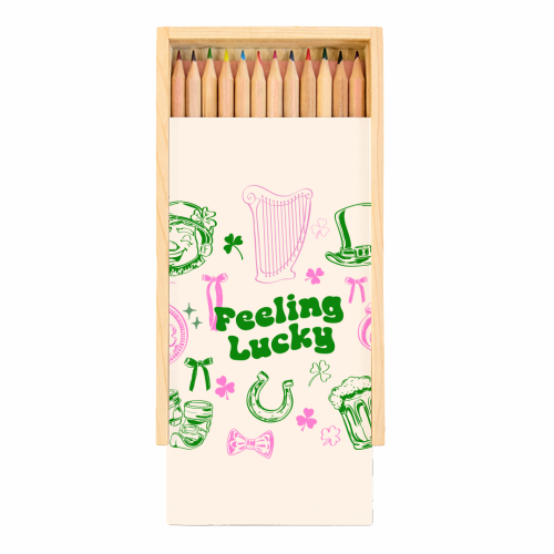 Feeling Lucky Cute St Patrick's Day Aesthetic - Coloured Pencils with Box by EZbie