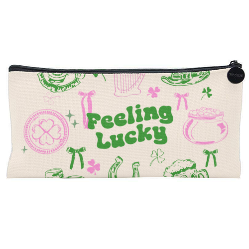 Feeling Lucky Cute St Patrick's Day Aesthetic - flat pencil case by EZbie