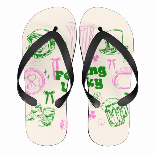 Feeling Lucky Cute St Patrick's Day Aesthetic - funny flip flops by EZbie