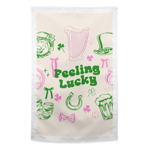 Feeling Lucky Cute St Patrick's Day Aesthetic - funny tea towel by EZbie
